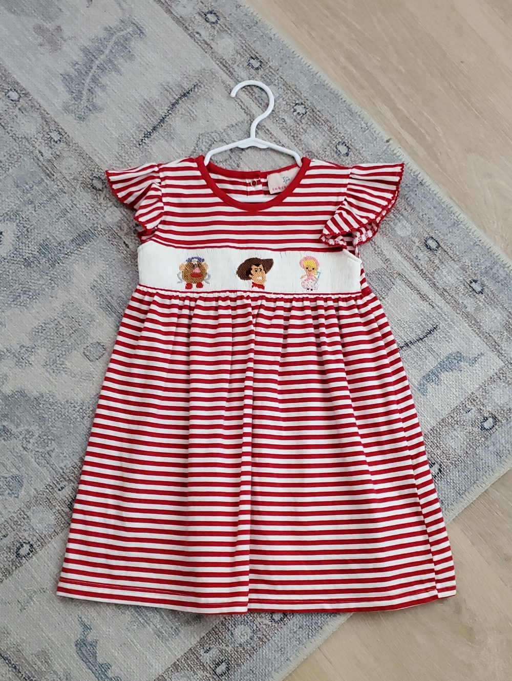 Smockingbird Girls Disney Toy Story Smocked Embroidered Striped Knit Dress Sz4T